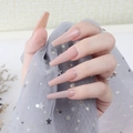 Glossy nude pink long ballerina press-on nails with shiny UV top coat finish - Nude Pink (CBLL-08)