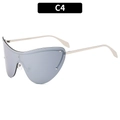 Cat eye rimless cyber sunglasses with silver frame and gray mirror lenses in Y2K style - Silver Mirrored