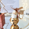 Golden Christmas bell with 3D Santa Claus resin figure and festive brown ribbon - Santa Claus with Bell