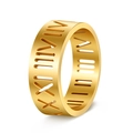 Anello in acciaio al titanio dorato 8mm con numeri romani traforati e placcatura - US 10 / Oro