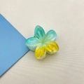 Tropical plumeria hair claw clip with blue and yellow gradient petals for women - Small Approx 4x3.6x2.6cm / Lake Blue & Yellow Gradient