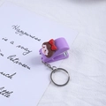 Cute purple mini stapler keychain with cartoon girl head and polished metal ring - Lavender Purple Girl
