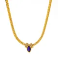 Vista detallada del collar de cadena de serpiente en oro 18K con colgante de circón azul - Nb-n1340-bu