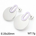 Silver round disc earrings with light purple enamel inlay, 25x20mm size, 7g weight - Steel-Purple