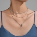 Three-layer silver stainless steel snake chain necklace with minimalist OT toggle clasp - 1.2m Steel Color Minimalist OT Clasp Long Chain