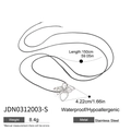 Detailed size specifications for stainless steel bow pendant necklace with 150cm cord - Bowknot Black Long Cord Necklace (JDN0312003-S)