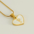 18K gold stainless steel heart necklace with white shell inlay and letter P charm - Letter P