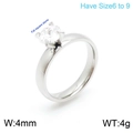 Anillo minimalista de acero de titanio plateado con circonita cuadrada y banda 4mm - US 6 / Estilo Pulido Simple (KR100647-K) / 4mm / Color Acero
