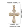 Copper cross pendant with gold plating, heart center, and white cubic zirconia accents - Golden Heart Cross Charm