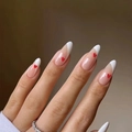 Uñas postizas de almendra estilo francés con corazones rojos y acabado brillante - Estilo de Pegamento Borde Blanco Francés Corazón Rojo (Y-165)