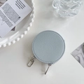 Light blue lychee grain leather round coin purse with silver metal hook and zipper detail - Light Blue