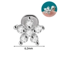 Zilveren draadloze bloem labret stud met witte zirkoon en een platte achterkant - Vijfbladige Bloem Stijl (#4)