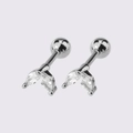 Silver leaf stud earrings with marquise cubic zirconia and secure screw back closure - Silver V-Shape Leaf