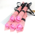 Five pink soap rose flower bouquets wrapped in shimmer paper with Just for you black ribbons - Pink (Shiny Rose)