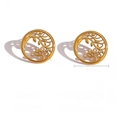 Golden Tree of Life stainless steel stud earrings with crystal insets and PVD 18K gold finish - Round Hollow Tree of Life Style (SE010262)