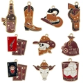 Western cowboy themed enamel alloy charms set with skulls and boots for jewelry making - Mixed 10Pcs Enamel Brown Skull Cowboy