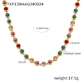 Titanium steel necklace with colorful 3A zircon stones and vacuum PVD gold plating - Gold Color Multicolor Zirconia Necklace