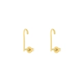 Close-up of gold geometric hook earrings with metallic luster and secure butterfly backs - Gold (Minimalist J-Hook)
