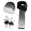 Set invernale da 3 pezzi con cappello, sciarpa e guanti touch nero e bianco sfumato - Bianco