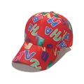 Detail of red cotton baseball cap featuring vibrant multi-color graffiti letter prints - M(56-60cm) / Red