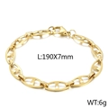 Golden stainless steel coffee bean link bracelet, 190mm length with lobster clasp - 7mm Width / 19cm Gold (KB160631-Z)