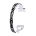 Silver vintage Viking rune cuff bracelet with black runes and open T-shaped ends - Steel Color (AB0904)