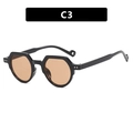 Retro geometric sunglasses with black frame and brown lenses featuring silver rivet detail - Glossy Black Light Brown