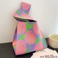 Knit tote bag with purple tulip floral pattern and stylish single knot handle design - Purple Tulip
