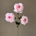 Single artificial stem featuring three pink silk roses with detailed green leaves - Girl Pink