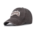 Detailed close-up of Florida original 01 embroidery on washed cotton baseball cap - Adjustable / Florida Coffee