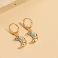 Golden moon-shaped earrings with blue and white inlaid beads in a bohemian style - Moon Style