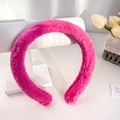 Chic rose red plush faux fur headband for women with a soft candy color finish - 45cm / Rose Red