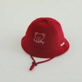 Chapeau bob bébé en velours bordeaux avec broderie ours et cordon de serrage - 48-50cm (1-2 ans) / Style Lucky / Bordeaux