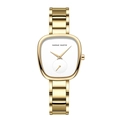 Minimalistische goldene Tonneau-Damenuhr mit Milanaise-Netzarmband und kleiner Sekunde - Gold Weiß Zifferblatt Gliederband