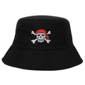 Cappello a secchiello in cotone nero con ricamo dettagliato di teschio pirata e bandana - Regolabile / Nero