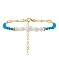 Bracelet perlé en argent S925 avec perles baroques blanches et pierres bleues - Style Perle Bleue Chaîne Trombone (MPB03-14K)