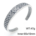 Viking Vegvisir cuff bracelet in antique silver steel with Celtic knot wolf heads - Viking Compass Vegvisir Style (KB209312-LU)