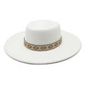 Cappello di feltro di lana bianco a tesa larga con fascia ricamata etnica unisex - M (56-58cm) / Bianco