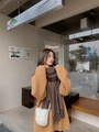 Thick dark brown cashmere tassel scarf paired with ginger sweater and cream crossbody bag - 260g Wool Blend Style / Coffee