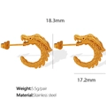 Golden dragon-shaped C-style stud earrings in stainless steel with dimension markings - 3D Dragon Head Style (EH389) / Gold