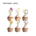 Watercolor wildflower cake toppers set of 24 pieces for floral birthday party decorations - Cupcake Toppers 24PCS