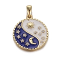Detalle del colgante Yin Yang con luna y sol dorados y acabado en esmalte y cristal - Tai Chi Luna Estrella(CX153-05) / Pendant Only (Without Chain)