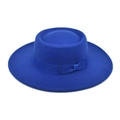 Classic royal blue wool felt fedora with a wide brim and elegant matching ribbon bow - M (56-58cm) / Sapphire Blue
