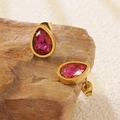 Rose red teardrop crystal stud earrings with gold metal base on a stone background - Pink Purple Teardrop Stud Earrings (BD514-red)