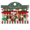 5-piece Christmas bracelet set with red and green clay beads and holiday charms - Candy Cane Reindeer Pendant Style (MY2698-4)
