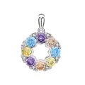 Sterling silver necklace featuring a circular pendant with colorful pastel gemstones - Pendant Only / 925 Silver