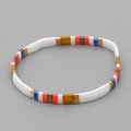 Bohemian Tila bead stretch bracelet with white orange blue and gold tile beads - TL-B190243F (ai-White Orange Blue Gold Mix)