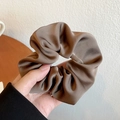 French style dark brown satin scrunchie with a luxurious glossy finish and soft texture - Grey Brown