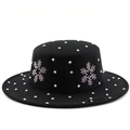 Black wool felt fedora with colorful rhinestones and snowflake patterns for women - Rhinestone Snowflake Pattern / Black