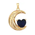 Golden crescent moon necklace with blue heart zircon stone and micro-pave crystals - Dark Blue/Heart Moon